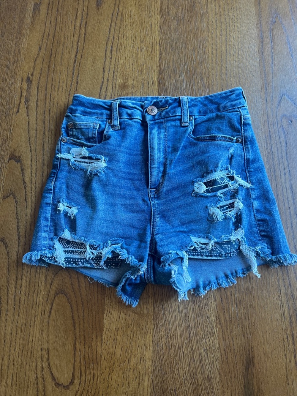 American Eagle Outfitters Distressed Dark Blue Denim Shorts